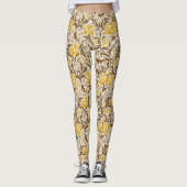 William Morris Irises, Mustard Gold, Brown & Beige Leggings (Voorkant)