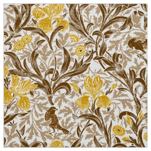 William Morris Irises, Mustard Gold, Brown & Beige Stof