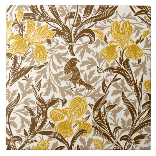 William Morris Irises, Mustard Gold, Brown & Beige Tegeltje (Voorkant)