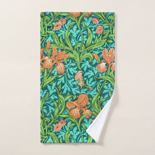 William Morris Irises, Oranje en Turquoise Bad Handdoek (Handdoek)