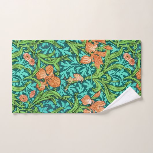 William Morris Irises, Oranje en Turquoise Bad Handdoek (Handdoek)