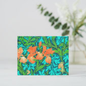 William Morris Irises, Oranje en Turquoise Briefkaart (Staand voorkant)