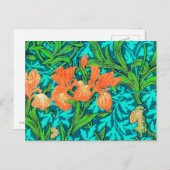 William Morris Irises, Oranje en Turquoise Briefkaart (Voorkant / Achterkant)