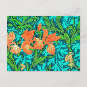 William Morris Irises, Oranje en Turquoise Briefkaart