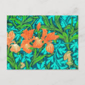 William Morris Irises, Oranje en Turquoise Briefkaart (Voorkant)