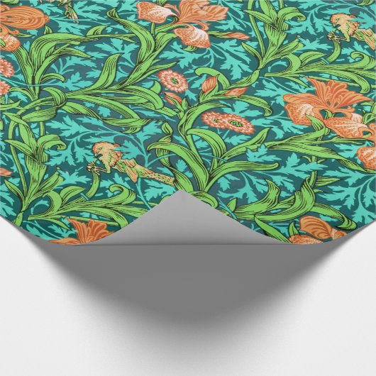 William Morris Irises, Oranje en Turquoise Cadeaupapier (Hoek)
