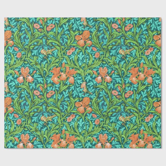 William Morris Irises, Oranje en Turquoise Cadeaupapier (Vlak)