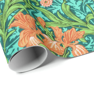 William Morris Irises, Oranje en Turquoise Cadeaupapier