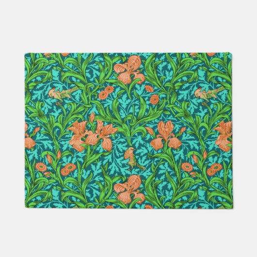 William Morris Irises, Oranje en Turquoise Deurmat (Voorkant)
