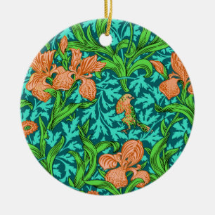 William Morris Irises, Oranje en Turquoise Keramisch Ornament