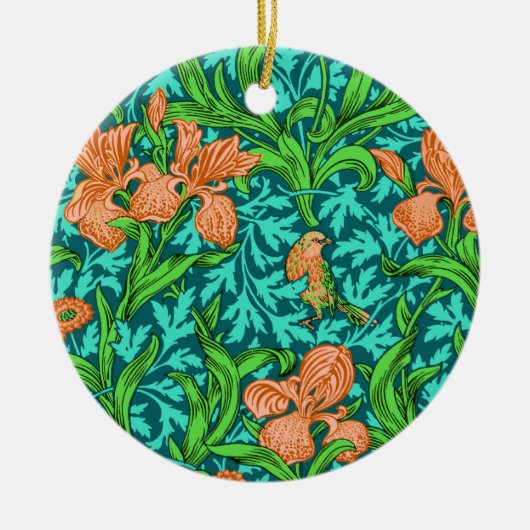 William Morris Irises, Oranje en Turquoise Keramisch Ornament (Voorkant)