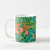 William Morris Irises, Oranje en Turquoise Koffiemok (Links)