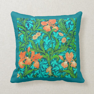 William Morris Irises, Oranje en Turquoise Kussen