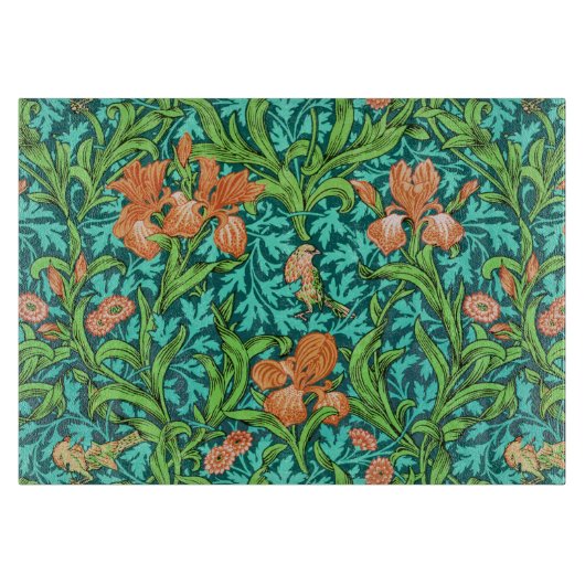 William Morris Irises, Oranje en Turquoise Snijplank (Voorkant)