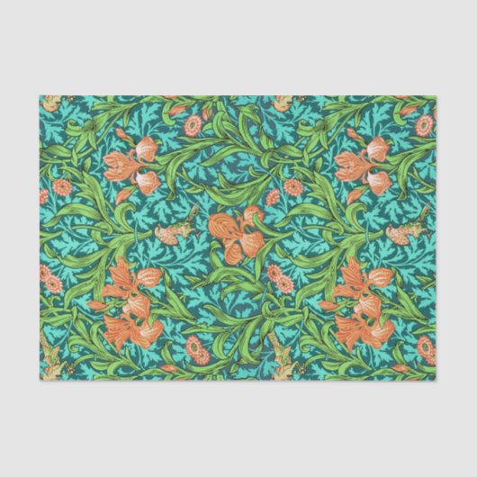 William Morris Irises, Oranje en Turquoise Tissuepapier (Voorkant)