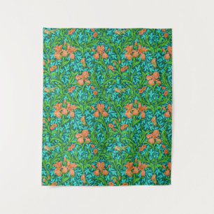 William Morris Irises, Oranje en Turquoise Wandkleed