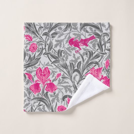 William Morris Irises, Pink en Silver Grey/Gray Bad Handdoek (Wasdoekje)
