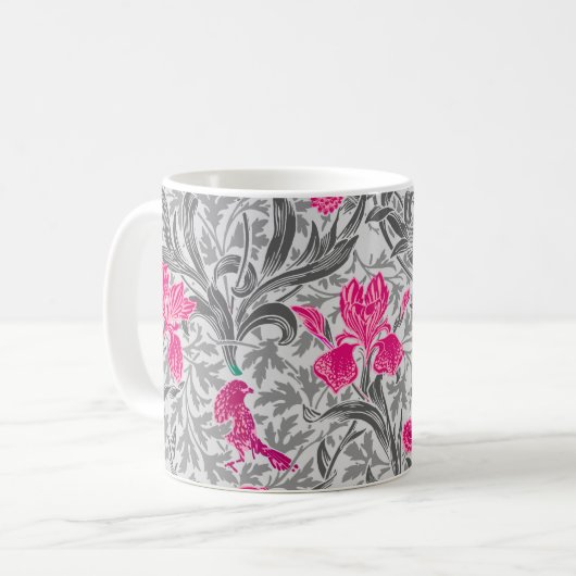 William Morris Irises, Pink en Silver Grey/Gray Koffiemok (Voorkant links)