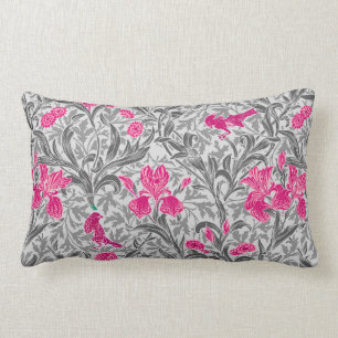 William Morris Irises, Pink en Silver Grey/Gray Kussen
