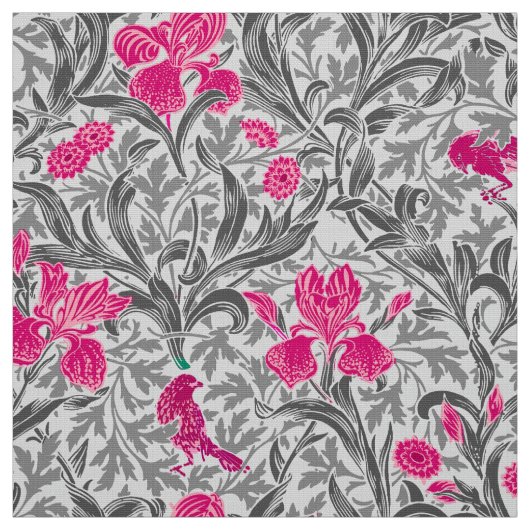 William Morris Irises, Pink en Silver Grey/Gray Stof (Swatch)