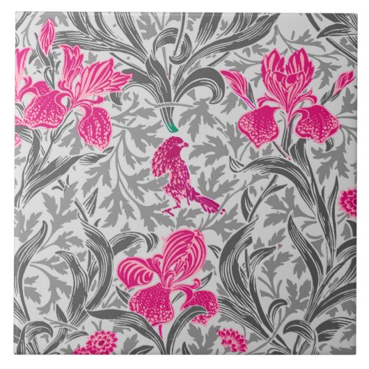 William Morris Irises, Pink en Silver Grey/Gray Tegeltje (Voorkant)