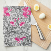 William Morris Irises, Pink en Silver Grey/Gray Theedoek (Quarter Fold)