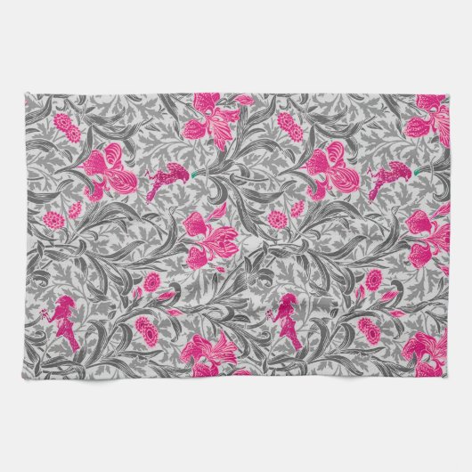 William Morris Irises, Pink en Silver Grey/Gray Theedoek (Horizontaal)