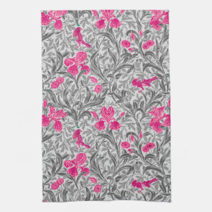 William Morris Irises, Pink en Silver Grey/Gray Theedoek