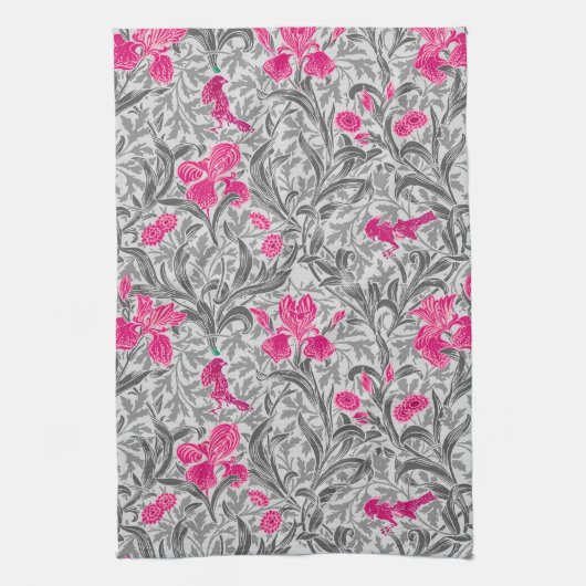 William Morris Irises, Pink en Silver Grey/Gray Theedoek (Verticaal)