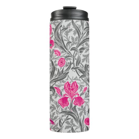 William Morris Irises, Pink en Silver Grey/Gray Thermosbeker (Voorkant)