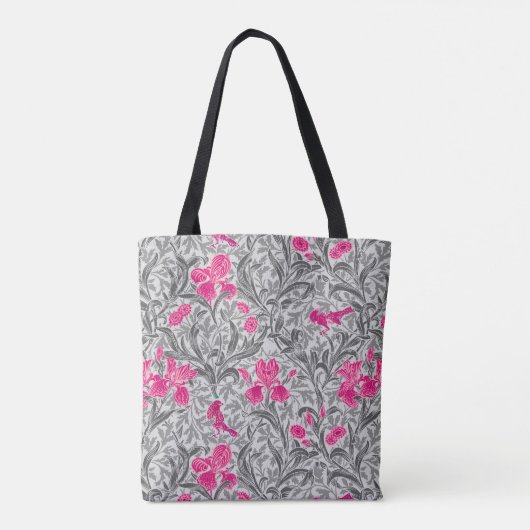 William Morris Irises, Pink en Silver Grey/Gray Tote Bag (Achterkant)