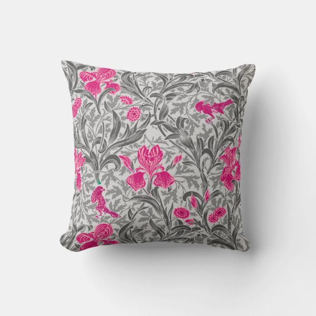 William Morris Irissen, Roze en Zilver Grijs Kussen (Voorkant)