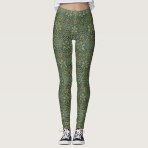 William Morris Ispahan Theal Groen Bloemmotief Kun Leggings