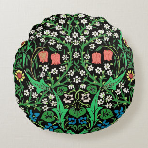William Morris Jacobeaanse bloem, zwarte achtergro Rond Kussen