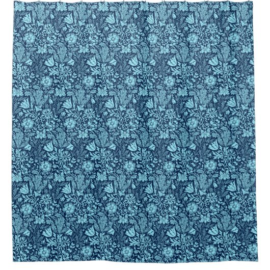 William Morris Jacobean Bloem - Indigo Blauw Douchegordijn (Voorkant)