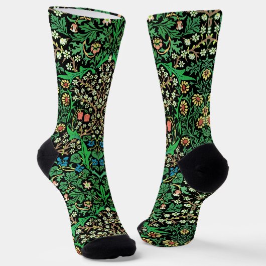 William Morris Jacobean Bloem, Zwarte Achtergrond Sokken (Gebogen)