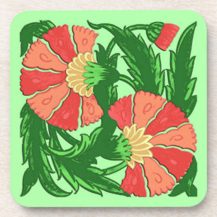 William Morris Jacobean, Coral Oranje en Green Bier Onderzetter