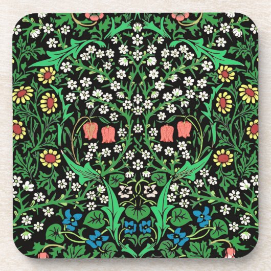 William Morris Jacobean Floral, Black Background Bier Onderzetter (Voorkant)