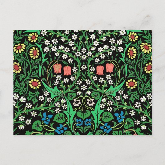 William Morris Jacobean Floral, Black Background Briefkaart (Voorkant)