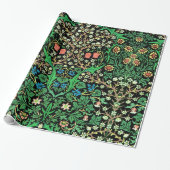 William Morris Jacobean Floral, Black Background Cadeaupapier (Uitgerold)