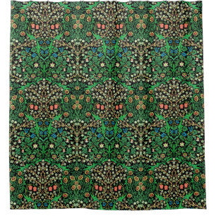 William Morris Jacobean Floral, Black Background Douchegordijn