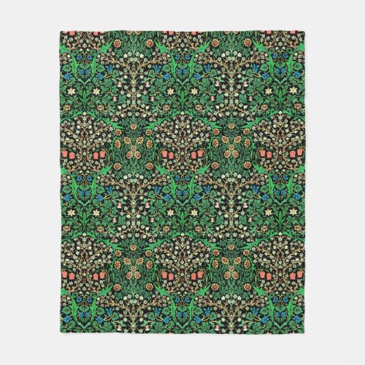 William Morris Jacobean Floral, Black Background Fleece Deken (Voorkant)