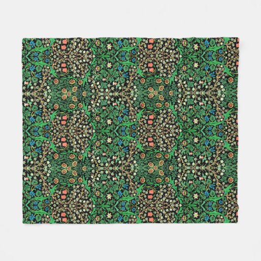 William Morris Jacobean Floral, Black Background Fleece Deken (Voorkant (Horizontaal))
