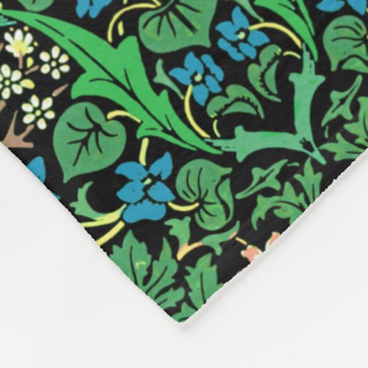 William Morris Jacobean Floral, Black Background Fleece Deken (Hoek)