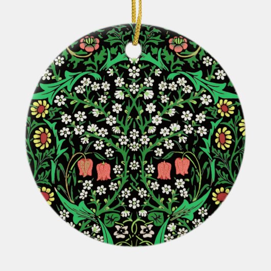 William Morris Jacobean Floral, Black Background Keramisch Ornament (Voorkant)