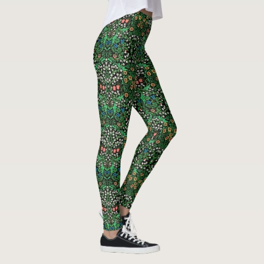 William Morris Jacobean Floral, Black Background Leggings (Rechts)