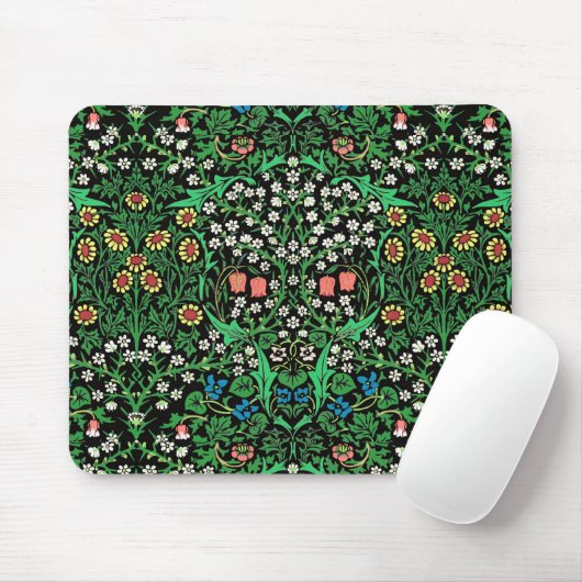 William Morris Jacobean Floral, Black Background Muismat (Met muis)