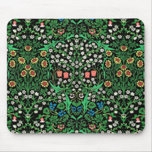 William Morris Jacobean Floral, Black Background Muismat