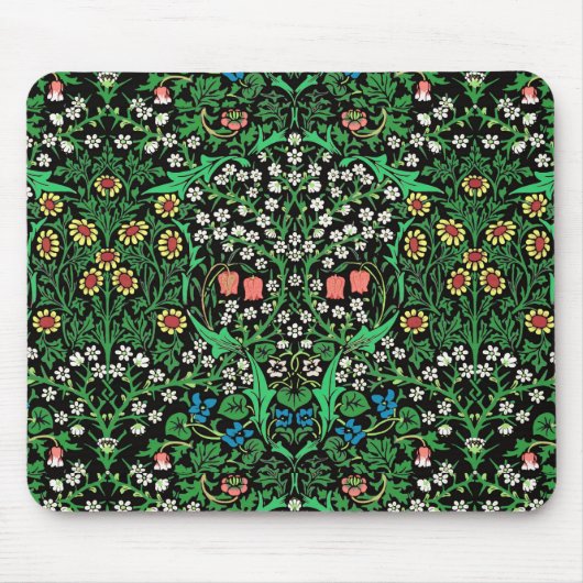 William Morris Jacobean Floral, Black Background Muismat (Voorkant)