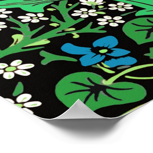 William Morris Jacobean Floral, Black Background Poster (Hoek)